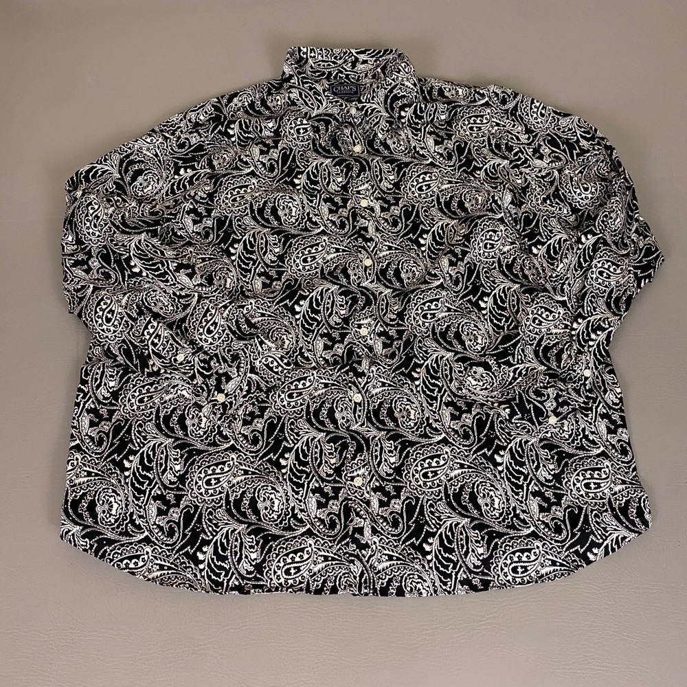 Chaps Shirt Women's 3X Classics Black White Paisley No Iron Button Down Cotton